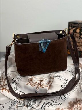 Brown Faux Leather Crossbody Bag Women’s Structured Top Handle Gold Hardware